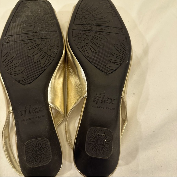 AK Anne Klien Iflex Metallic Gold OpenToe Slingback Flats FlowerToe Shoes Sz 6.5 - Picture 9 of 10